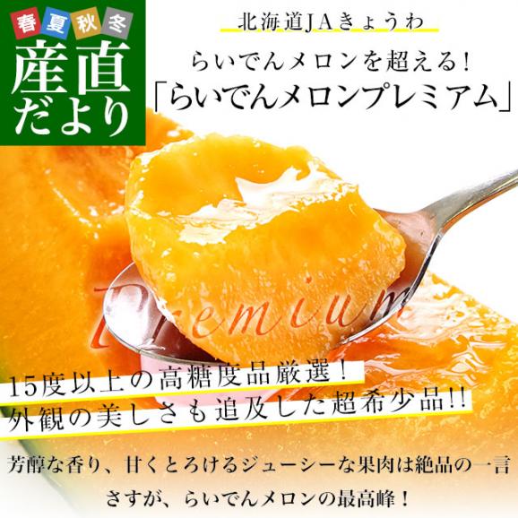 北海道産 JAきょうわ らいでんメロンプレミアム 赤肉 2玉（合計3キロ前後）めろん PREMIUM　ギフト02