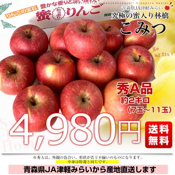 青森県から産地直送 JA津軽みらい 蜜入りりんご「こみつ」 秀A品　約２キロ（7玉から11玉）送料無料 林檎 りんご 03