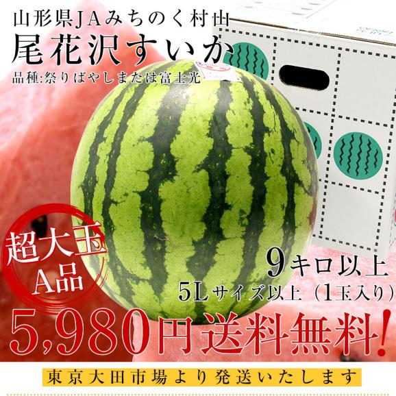 山形県産 JAみちのく村山 尾花沢すいか ＜A品＞ 大玉5Lサイズ以上 1玉 9キロ以上　送料無料 西瓜 スイカ すいか03