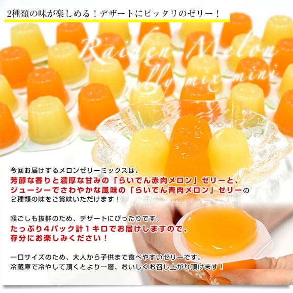 北海道産 JAきょうわ らいでんメロンゼリーミックスミニ 約1キロ（252g×4パック：1パックあたり赤肉・青肉各6個入り） 送料無料 めろん 市場発送05
