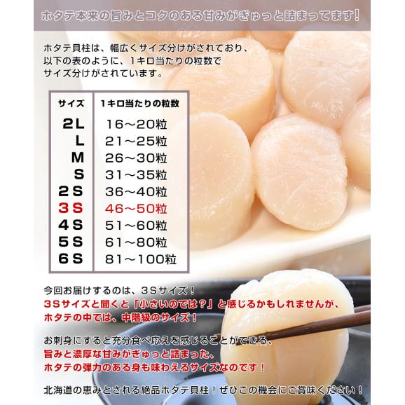 北海道より直送 北海道産 ホタテ貝柱(生食用) 2箱(300g×2)  3Sサイズ(合計 24玉から30玉前後) 送料無料 玉冷 刺身 帆立 ほたて シーフード クール冷凍便04