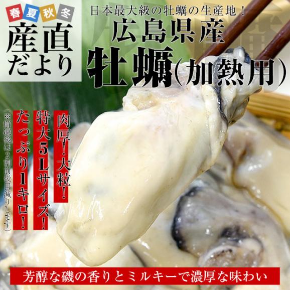 広島県産 牡蠣(冷凍むき身) 加熱用 特大5Lサイズ  1キロ（解凍後約850g） 23粒前後 送料無料 生牡蠣 かき カキ02