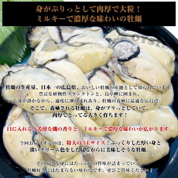 広島県産 牡蠣(冷凍むき身) 加熱用 特大5Lサイズ  1キロ（解凍後約850g） 23粒前後 送料無料 生牡蠣 かき カキ04