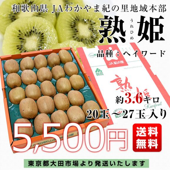 和歌山県産 JAわかやま紀の里地域本部 熟姫(うれひめ) 約3.6キロ(20玉から27玉入り) 送料無料 キウイフルーツ グリーンキウイ ヘイワード 市場発送03