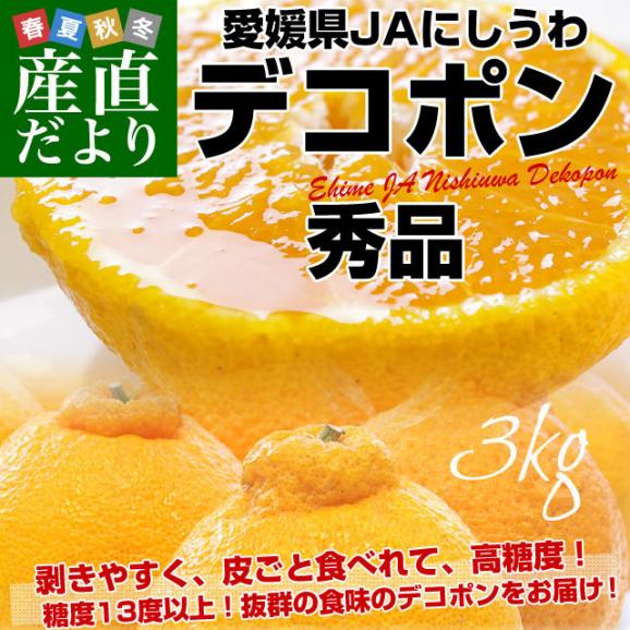 愛媛県より産地直送 JAにしうわ デコポン 秀品 4Lから2Lサイズ 3キロ（8玉から12玉前後）送料無料 でこぽん しらぬい 柑橘 オレンジ 西宇和02