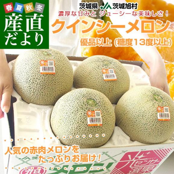 茨城県産 JA茨城旭村 クインシーメロン 優品以上 約5キロ (3玉から4玉) 3Lから4Lサイズ 送料無料 赤肉メロン めろん 赤肉02