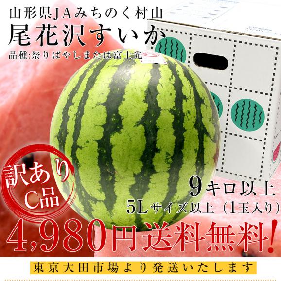 山形県産 JAみちのく村山 尾花沢すいか ＜Ｃ品＞ 大玉5Lサイズ以上 1玉 9キロ以上　西瓜 スイカ すいか03
