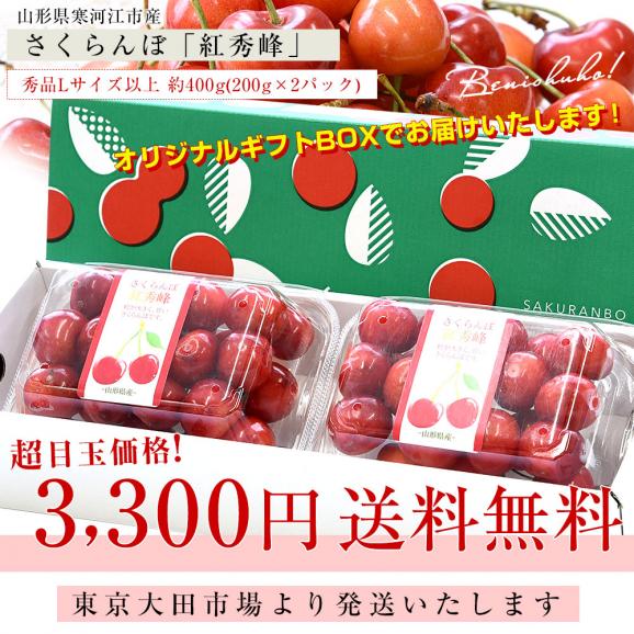 山形県 寒河江市産 さくらんぼ「紅秀峰」秀品Lサイズ以上 約400g(200g×2パック) 送料無料 サクランボ　桜桃 クール便03