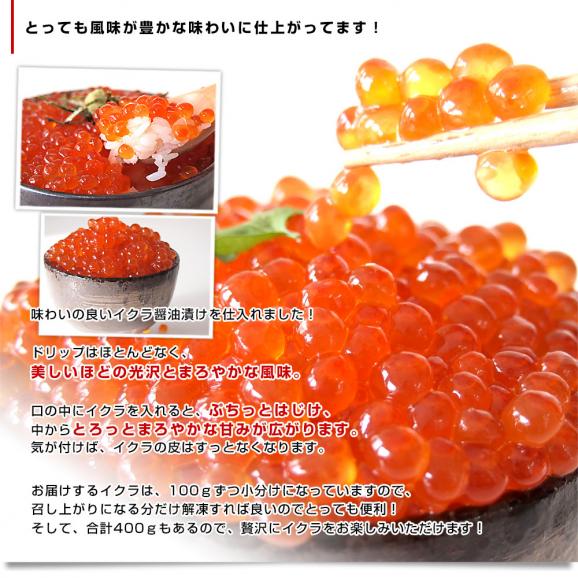 北海道産 いくら醤油漬け 計400g(100ｇ×4入り) 化粧箱 送料無料 イクラ 魚卵 ※クール冷凍便04