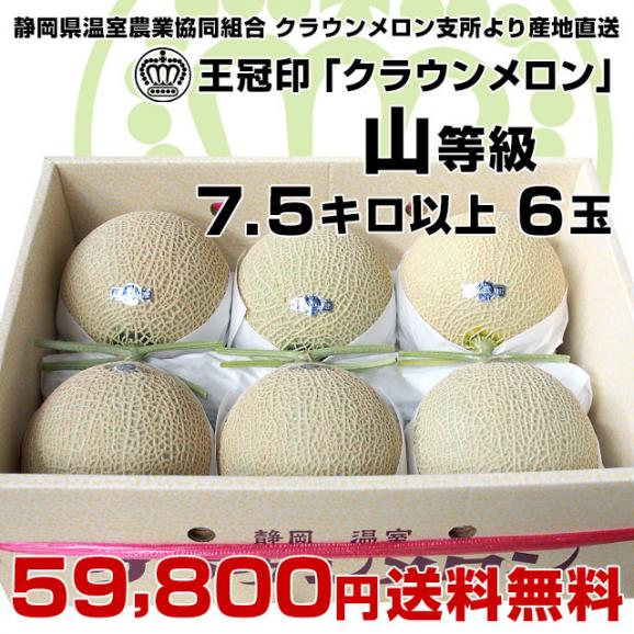 静岡県より産地直送 静岡県温室農業協同組合クラウンメロン支所 クラウンメロン 山 7.5キロ （6玉） めろん 送料無料03