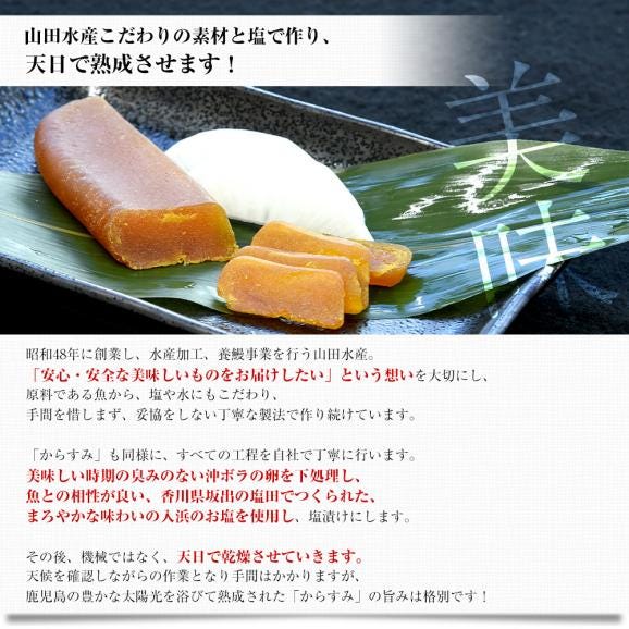 鹿児島県 山田水産より直送 天日熟成 国産からすみ 片腹 化粧箱 Mサイズ （71gから90ｇ） 送料無料 カラスミ ボラ 珍味 魚卵 おつまみ 肴 ※クール冷凍便05