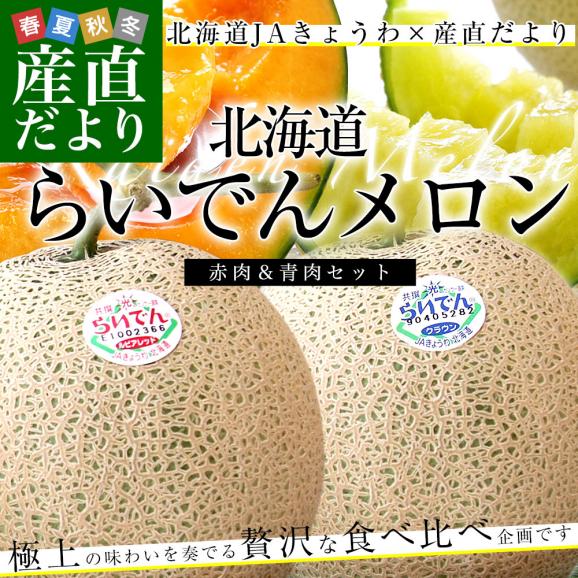 北海道産JAきょうわ らいでんメロン(赤肉)&らいでんクラウンメロン(青肉)大玉2玉セット(合計約3キロ) 送料無料 メロン 北海道メロン ギフト お中元02
