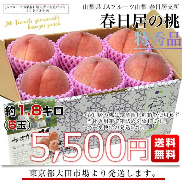 山梨県産 JAフルーツ山梨 春日居支所 春日居の桃 特秀品 約1.8キロ(6玉) 送料無料 もも モモ ピーチ ギフト 夏ギフト お中元 御中元 クール便03