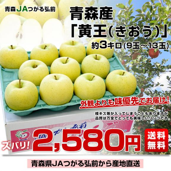 青森県より産地直送 JAつがる弘前 産直りんご 黄王(きおう) 約3キロ (9玉から13玉) 送料無料 林檎 りんご03