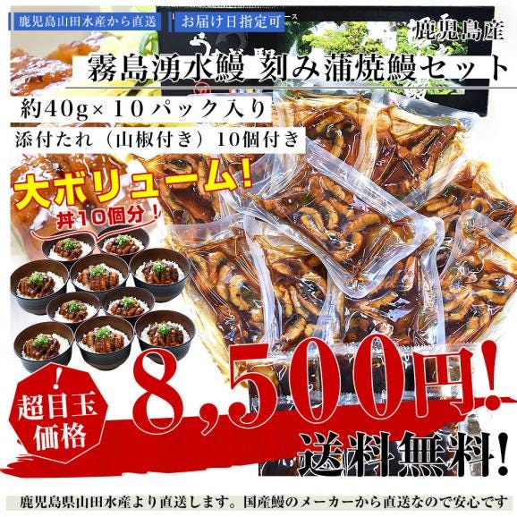 鹿児島県志布志産 山田水産 霧島湧水うなぎ 刻み鰻蒲焼セット 10パック入り（約40g×10パック）送料無料 ウナギ うなぎ 鰻 刻み鰻 カット鰻03