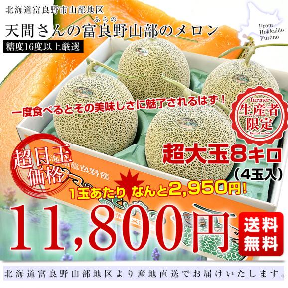 北海道から産地直送　北海道富良野市山部地区　富良野山部のメロン　超大玉8キロ（4玉入）送料無料 富良野産メロン 北海道メロン 富良野山辺地区　夏ギフト　お中元03