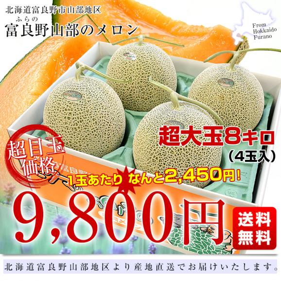 北海道から産地直送 富良野市山部地区 富良野山部のメロン 超大玉8キロ(4玉入）送料無料 富良野産メロン 北海道メロン ギフト 夏ギフト お中元 御中元03