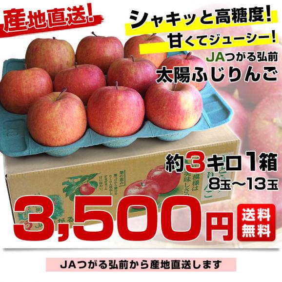 青森県から産地直送 JAつがる弘前 葉とらず太陽ふじりんご 3キロ(8玉から13玉) 糖度13度以上 林檎 リンゴ 送料無料03