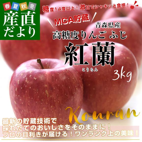 青森県より産地直送 マルジン・サンアップル 糖度14度以上 ふじ 「紅蘭（こうらん）」 MCA貯蔵品 約3キロ (9玉から11玉) 送料無料 りんご リンゴ 林檎 クール便02