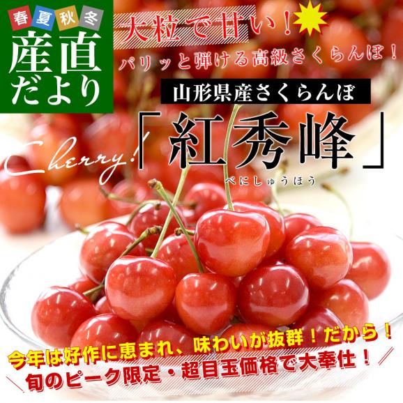 山形県産さくらんぼ「紅秀峰」秀品 Lサイズ以上 大ボリューム 約800g(約200g×4パック)送料無料 クール便 サクランボ 桜桃 02