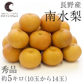 送料無料　長野県産　南水梨　秀品　約5キロ（10玉から14玉）　梨　なし　和梨