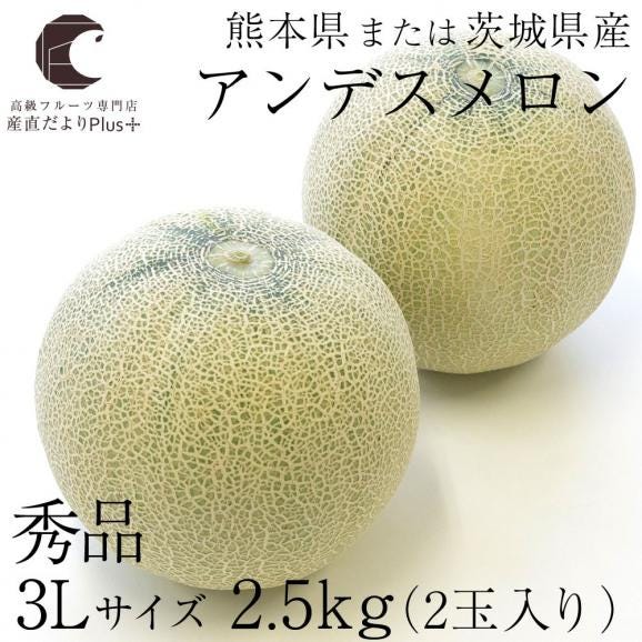 送料無料　熊本県または茨城県産　アンデスメロン　秀品　3Lサイズ　2玉　青肉メロン02