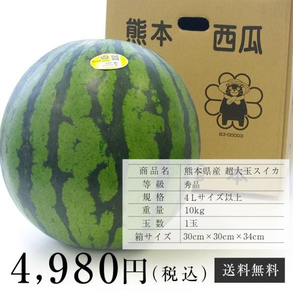 送料無料　熊本県産　超大玉スイカ　秀品　4Lサイズ以上　10キロ　西瓜　すいか06