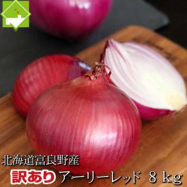 北海道富良野産　生食可能　赤いたまねぎ　訳あり　アーリーレッド　8kg（２Ｓサイズ・キズ・変形あり）送料無料