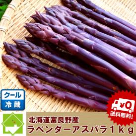 【送料無料】北海道富良野産　希少！ラベンダーアスパラ（紫アスパラ）　S～Lサイズ込　１ｋｇ