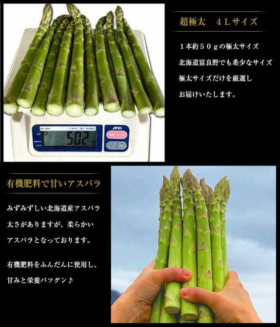 アスパラガス 北海道富良野産 グリーンアスパラ 超極太 4Lサイズ
