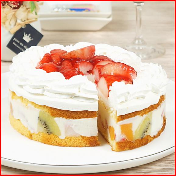 スイーツ 送料無料 誕生日ケーキ ギフト 7種フルーツ入り いちごのレアチーズショートケーキ 5号 誕生日プレート ろうそく 付き03