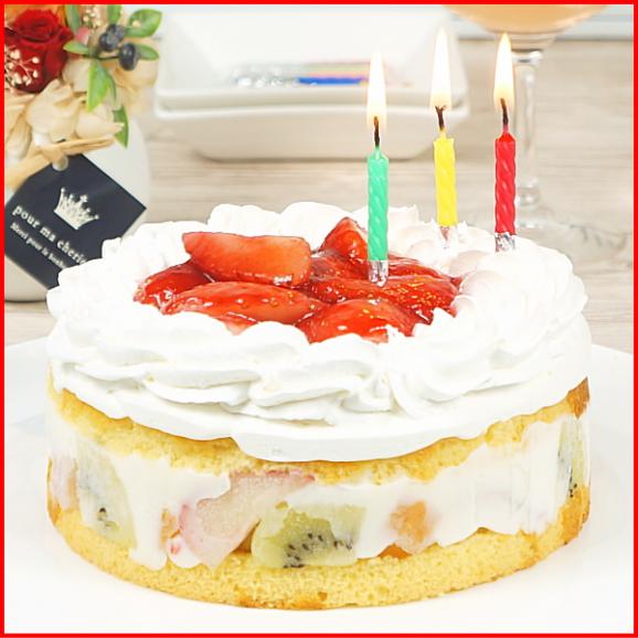 スイーツ 送料無料 誕生日ケーキ ギフト 7種フルーツ入り いちごのレアチーズショートケーキ 5号 誕生日プレート ろうそく 付き05