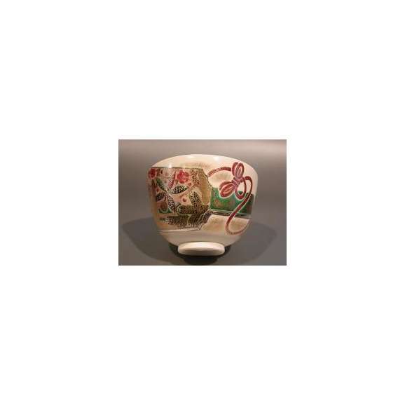 茶道具　抹茶茶碗　色絵　羽子板（はごいた）画、京都　相模竜泉作02