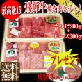 送料無料/A5飛騨牛焼肉用カットロース200g+カルビ200g/限定飛騨牛ハンバーグ２個付/冷凍便