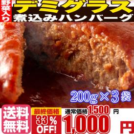 じっくり煮込んだデミグラス煮込みハンバーグ約200g×3袋/送料無料/ゆうパケット