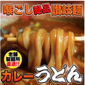 本場香川のさぬきうどんです！！やみつき、つるつる麺に絡む程よいカレースープ付（粉末）です