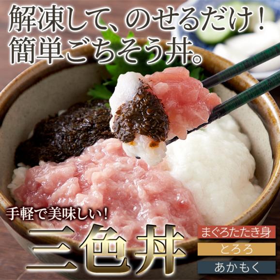 手軽で美味しい！3色丼(まぐろたたき身、とろろ、あかもく)各5食セット 解凍して乗せるだけ！ 冷凍A03
