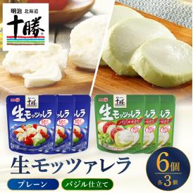 【ふるさと納税】明治北海道十勝生モッツァレラ プレーン×バジル 各100g×3パック 計6パック me003-124c