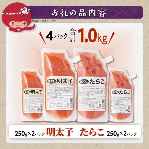 キャップ付きチューブタイプ ほぐしたらこ・ほぐし明太子 【各250g×2 合計1kg】_I007-069506