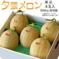 メロン 北海道産 夕張メロン 箱売り　約8kg 優品　4玉入 送料無料 ※常温
