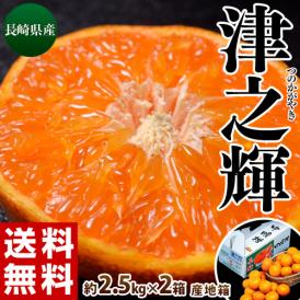 JA長崎せいひ『津之輝（つのかがやき）』長崎県産柑橘 2S～L 約2.5kg×2箱 産地箱 風袋込 ※常温　送料無料