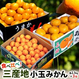 『三産地みかん食べ比べ 小玉』（佐賀県産うまか美人、長崎県産味ロマン、愛媛県産日の丸千両） 計7.5kg 各2.5kg×3箱 ※常温　送料無料