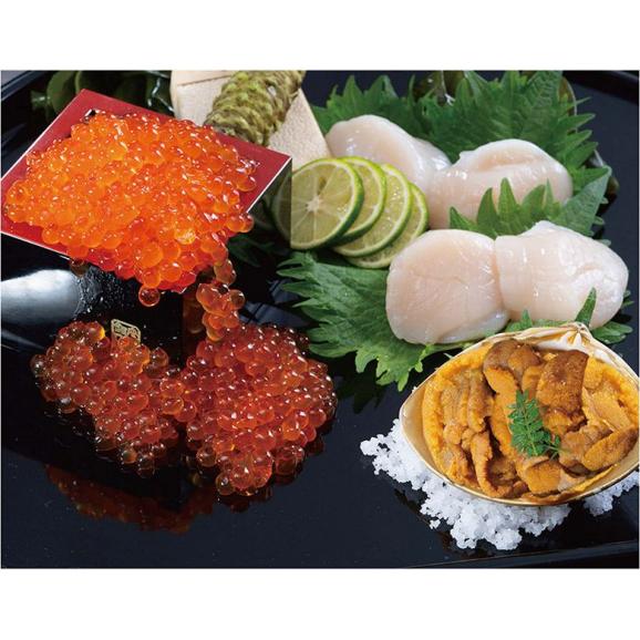 『ウニ・イクラ・ホタテの贅沢三色丼セット』 宮城県産キタムラサキ雲丹100g＋北海道産お刺身ホタテ貝柱400g＋北海道産新物いくら醤油漬け200g ※冷凍03