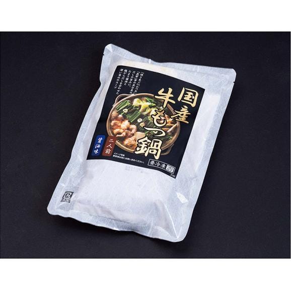国産牛モツ鍋（醤油味）　牛小腸200g、濃縮スープ200g、中華麺150g、にんにく1袋、唐辛子1袋 ※冷凍05