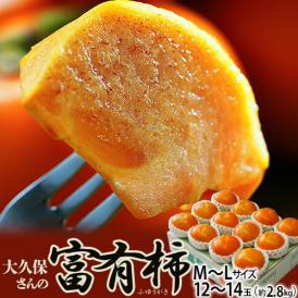 【ご自宅用】大久保さんの『富有柿』 山梨県石和町産 無印 M～Lサイズ 約2.8kg （12～14玉入） ※常温　送料無料
