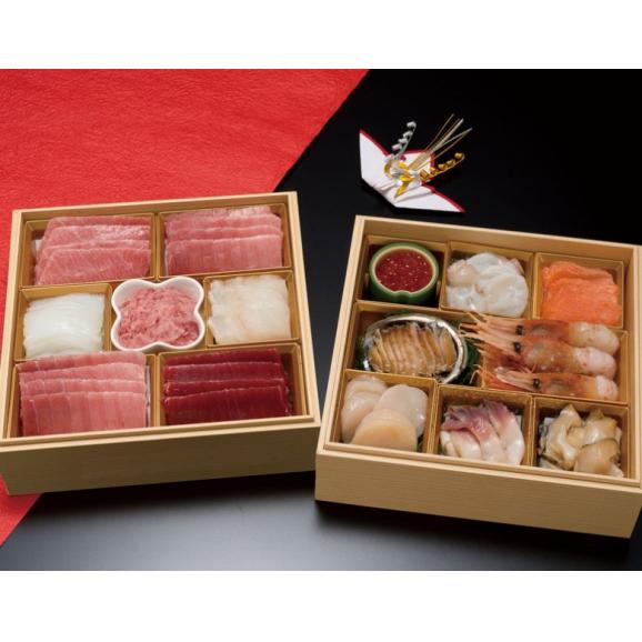 豊洲市場 天然本マグロのお刺身海鮮おせち 二段重 全14品 7寸 築地玉寿司監修 ※冷凍 送料無料02