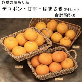 ご自宅用 柑橘3種セット (デコポン＆甘平＆はまさき) 合計約5kg （各1.7kg程度）※外皮の傷あり品 ※常温 送料無料