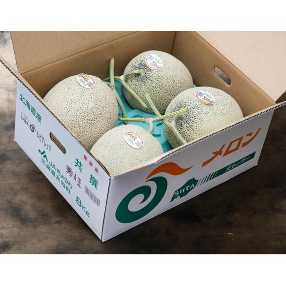 糖度14度選別 超大玉 らいでん赤肉メロン 北海道産 秀品 4玉　計約8kg 産地箱 JAきょうわ ※常温 送料無料 らいでんメロン03