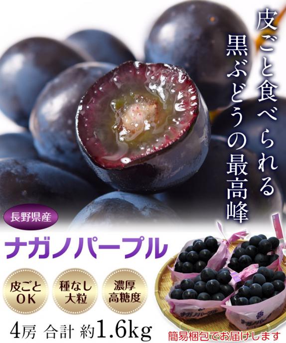 ナガノパープル 4房 計約1.6kg 長野県産 簡易箱 ※冷蔵 送料無料
