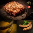 【全国送料無料】天然肉の誘惑_岡田修謹製ジビエシャルキュトリ詰め合わせ（木更津ぼたん Steak haché /猪野菜ソーセージ/鹿野菜ソーセージ）【3~4人前_ギフトBOX仕様】
